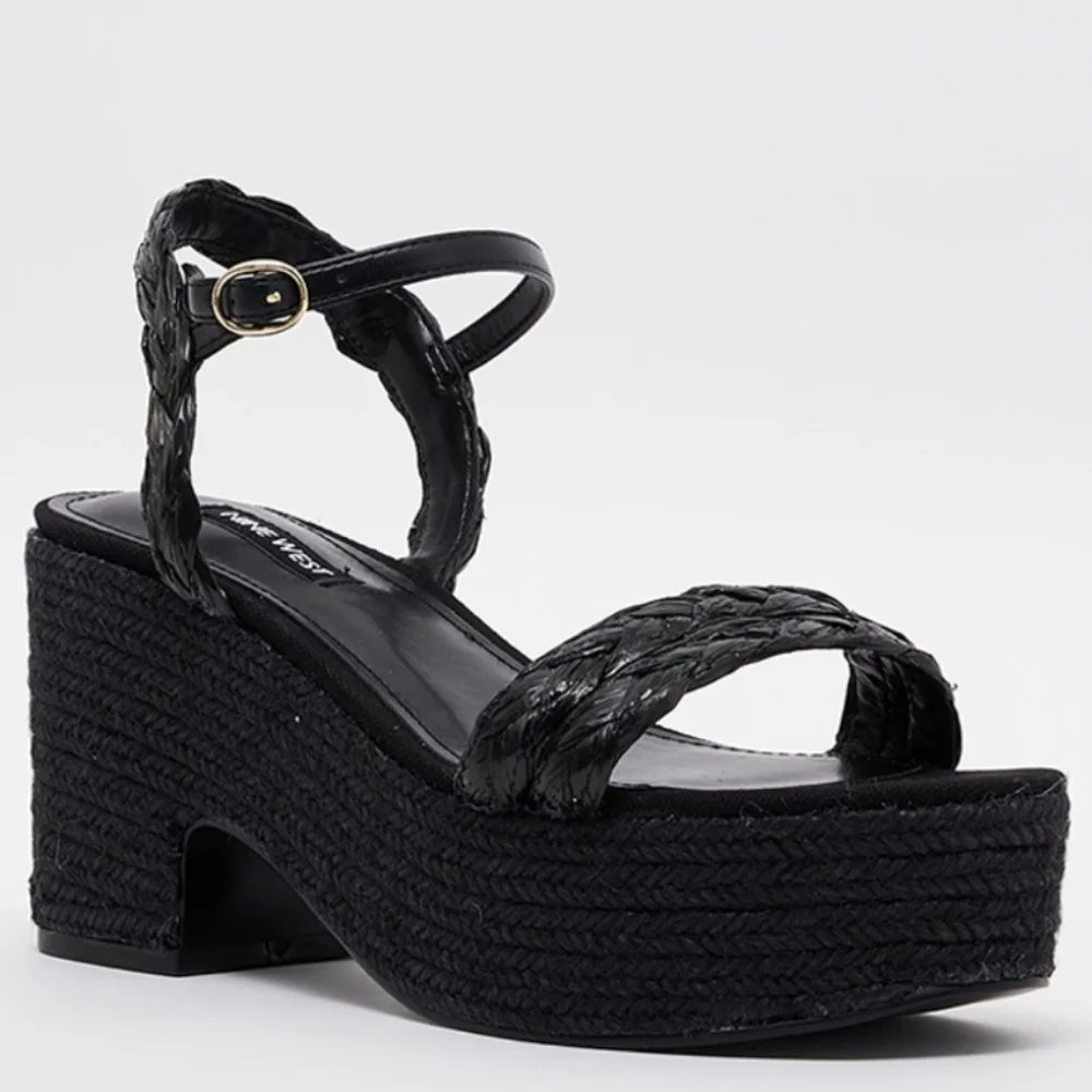 New w/Box Nine West Rivva 3 Rafia Braided Strap Espadrille Platform Wedge Sandal
